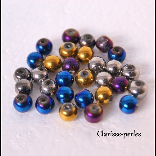 30 perles verre effet métal multicolore 6x6mm trou 1,5mm