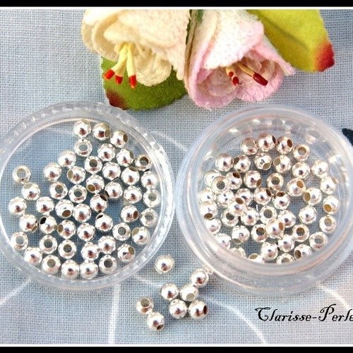 Perles rondes en métal intercalaires en métal argenté 3mm trou 1,2mm