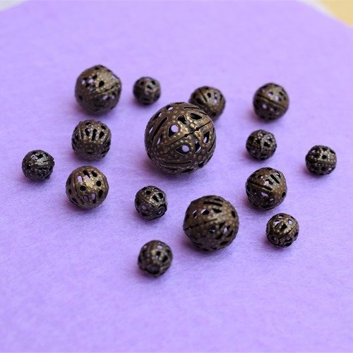 20 perles boules intercalaires filigrane bronze 15-6mm