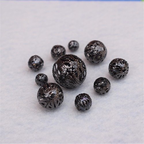 Perles boules intercalaires filigrane gunmetal 6-15mm