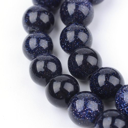 Perles rondes goldstone bleu 8mm trou 1mm pierres semi précieuses