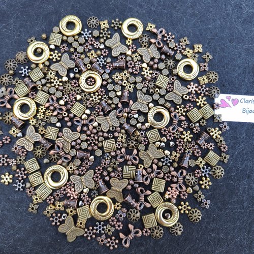 Lot de 50 perles en argent tibétain, perles mixtes en métal bronze, cuivre et doré, lot différents modèles et tailles variés