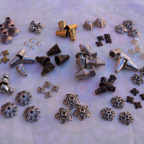 100 mixte perles calotte coupelles argent tibétain lot pour fabrication de bijoux