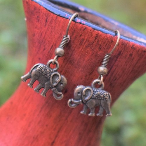 Boucles d'oreilles éléphant en métal cuivre 14x30mm