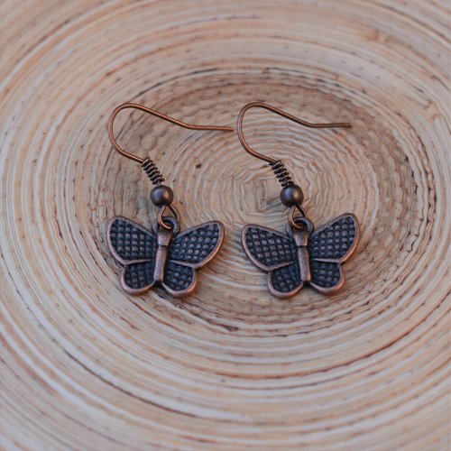 Boucles d'oreilles papillon en métal cuivre 16x30mm