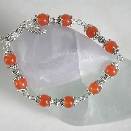 Bracelet pierres naturelles jade orange, fermoir toggle .