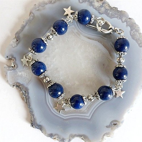 Bracelet pierres naturelles lapis lazuli, fermoir toggle