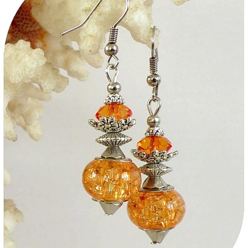 Boucles d'oreilles perles de verre et cristal swarovski orange