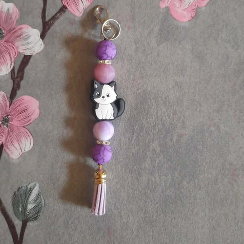 Porte clé avec chat noir et blanc