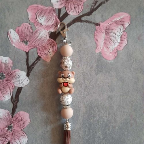 Porte clé  castor et son coeur