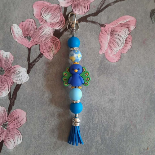 Porte clé fait main avec paon