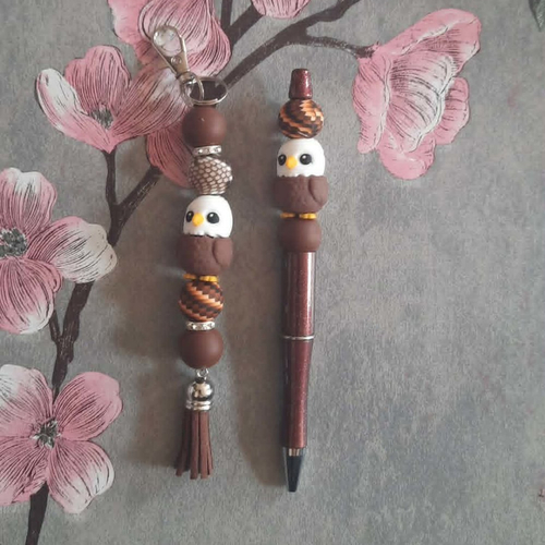 Lot de 2 créations porte clé et stylo aigle