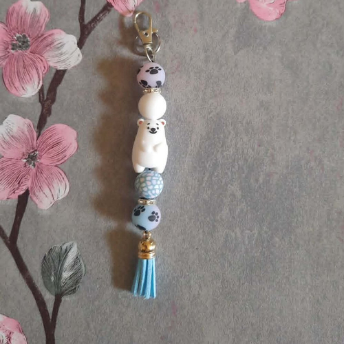 Porte clé fait main avec ours blanc polaire