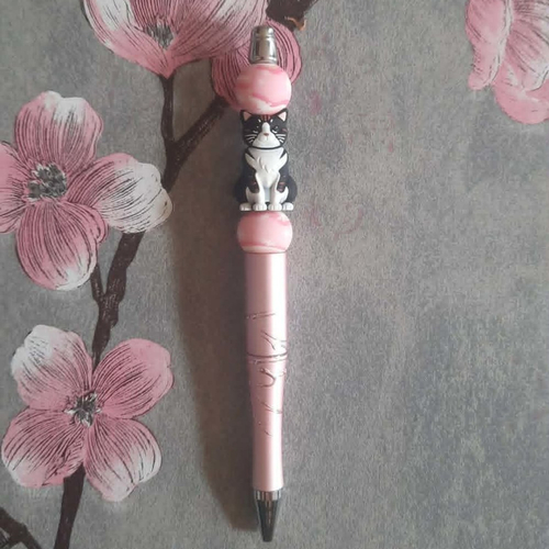Stylo rétractable encre noire avec chat
