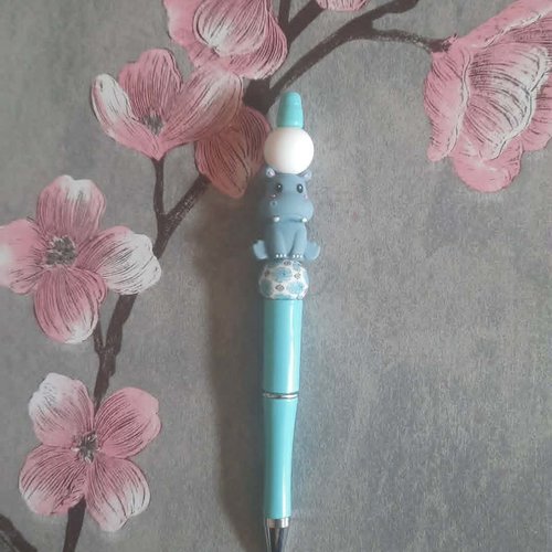 Stylo rétractable encre noire avec hippopotame
