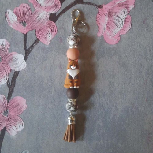 Porte clé fait main en perles avec chat europeen
