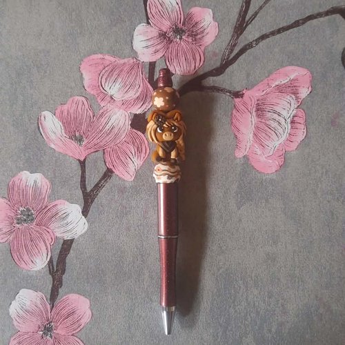Stylo rétractable encre noire avec perles et ponette