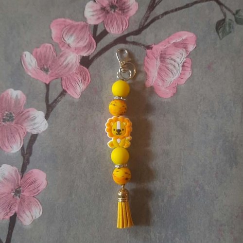 Porte clé fait main en perles avec lion