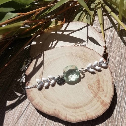 Bracelet chaîne épi et perle hydro aquamarine