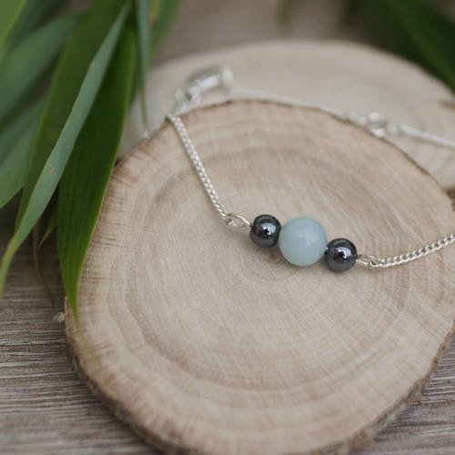 Bracelet perles semi-précieuses bleue et grises 