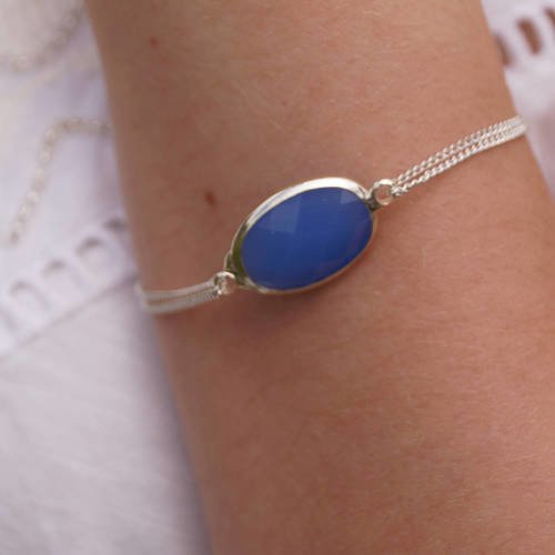 Bracelet connecteur sertis bleu