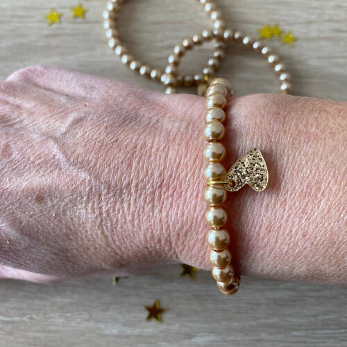 Bracelet femme élastique/étoile/cœur/palmier scintillante/perles de cires brillantes/ étoile/cœur/feuille palmier dorée et paillet