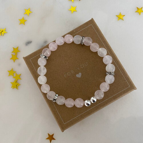 Bracelet femme élastique/en perle naturelle/quartz rose/rondelle scintillante - lithothérapie-