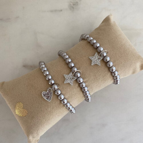 Bracelet femme élastique/étoile/cœur/palmier scintillante/perles de cires brillantes/ étoile/cœur/feuille palmier argentée et pail