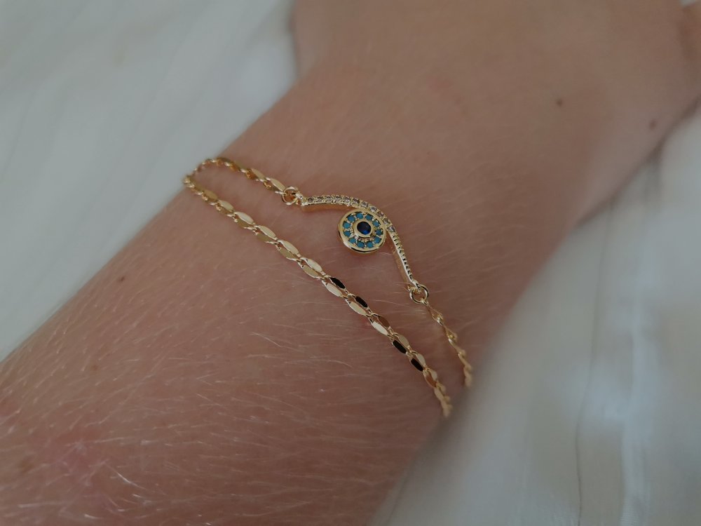 Bracelet oeil protecteur & perle cristal - Bijoux Créative Perles