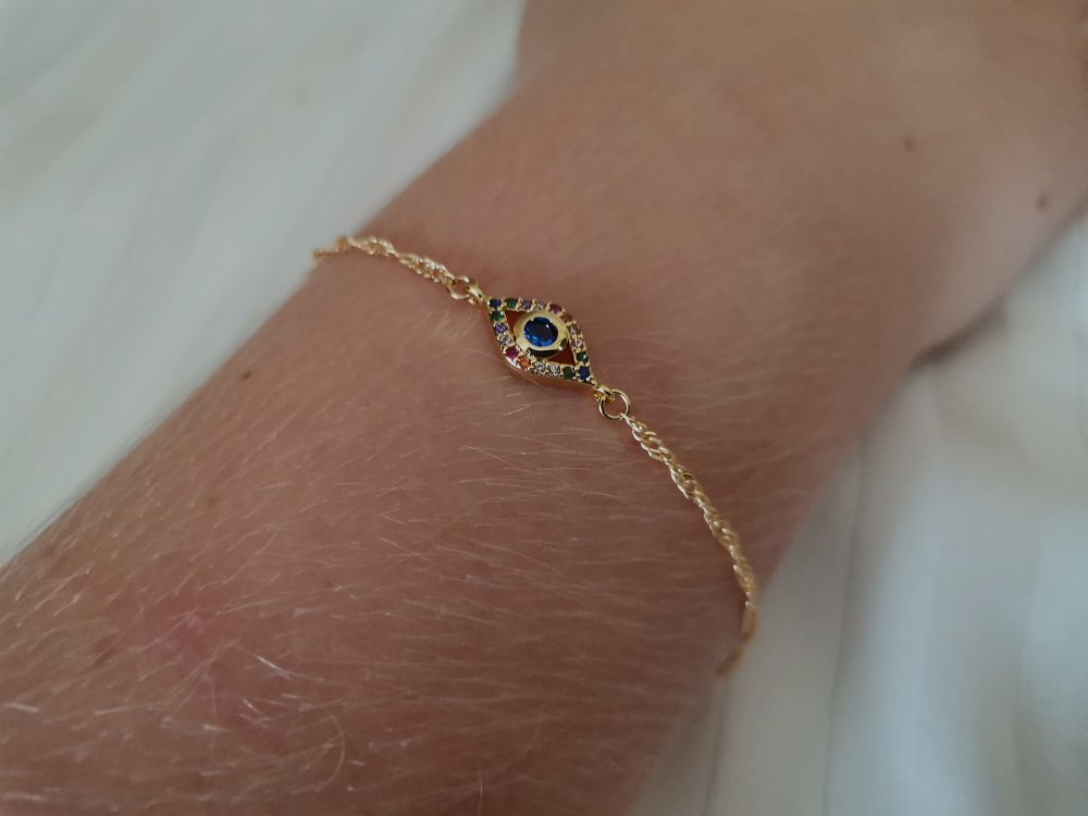 Bracelet porte bonheur pour femme avec charme oeil bleu bijoux contre le  mauvais œil bracelet plaqué or œil bleu serti de zircons - Un grand marché