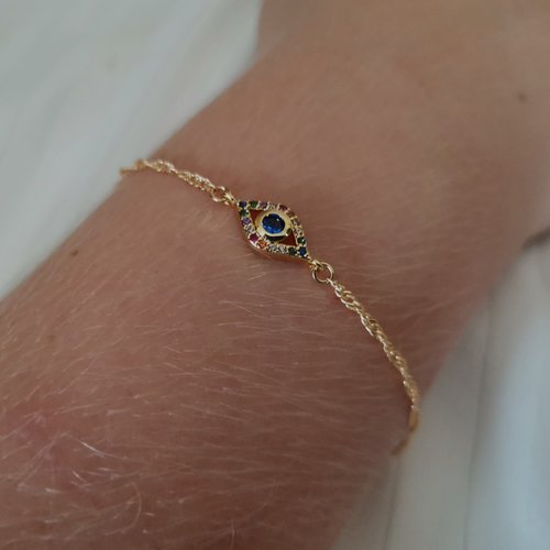 Bracelet porte bonheur pour femme avec charme oeil bleu bijoux contre le mauvais œil bracelet plaqué or œil bleu serti de zircons