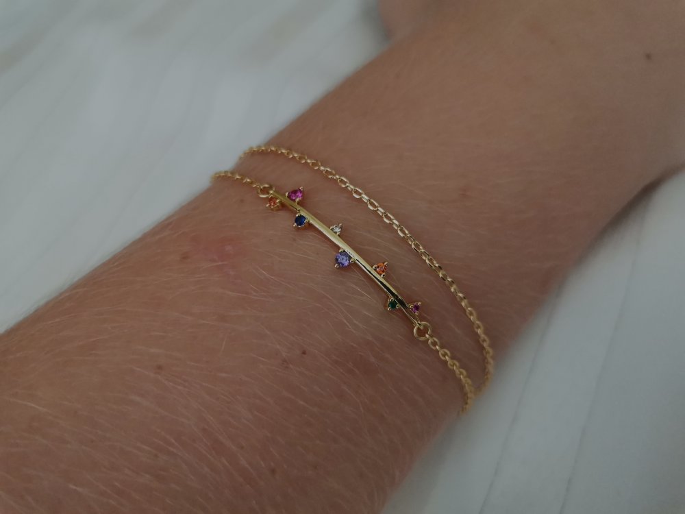 Bracelet en 2 tours pour femme chaine de poignet double avec pendentif  bracelet double plaqué or chaine à 2 rangs avec zircons multicolore - Un  grand marché