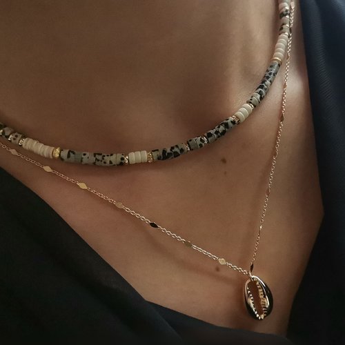 Collier ras de cou pour femme collier chocker bohème en pierre jaspe dalmatien
