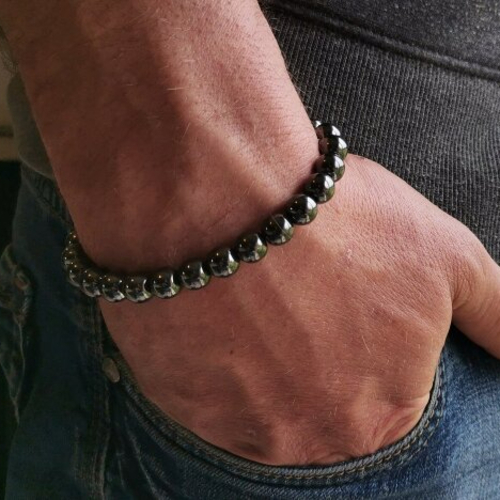 Bracelet shamballa en hématite en perles rondes naturelles pour homme bijoux de protection style branché classe