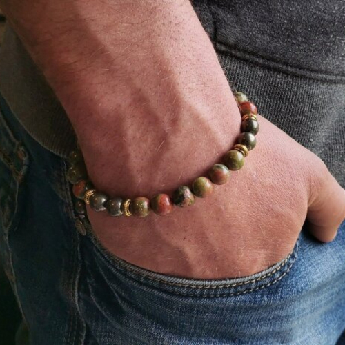 Bracelet en perles pour homme en pierre unakite et pyrite bracelet taille réglable shamballa style tibétain africain