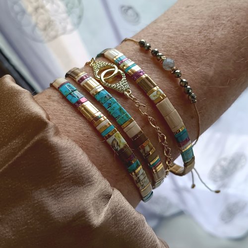 Bracelet miyuki tila pour femme - fait main, élastique en perles japonaises & plaqué or 18k