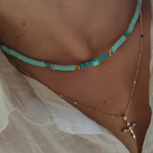 Collier turquoise pour femme bijoux fantaisie bleu turquoise collier en perles heishi bleu bijoux de plage pour femme