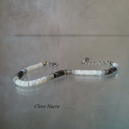 Bracelet minimaliste homme bracelet heishi chic en perles labradorite et nacre bijoux chic pour homme