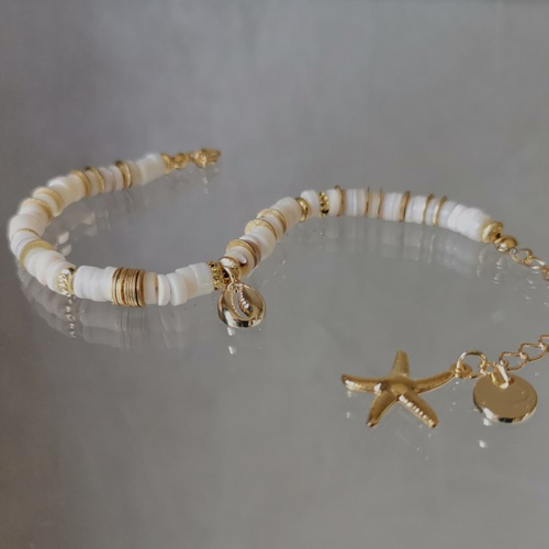 Bracelet perles d'eau douce pour femme bracelet coquillage blanc bijoux pendentif cauri etoile de mer