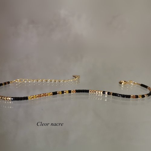 Bracelet très fin pour femme bijoux perlé tendance minimaliste avec perles miyuki délicat noir or plaqué or 18 carats