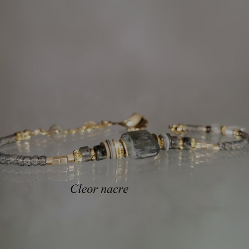 Bracelet pierre semi-précieuse bijoux fantaisie chic en perles labradorite pierre de lune arc en ciel pendentif ginkgo