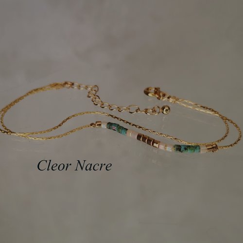 Bracelet double perles miyuki bijoux minimaliste pour femme chaine serpentine plaqué or 18 carats