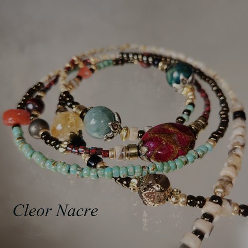 Bracelet multi rangs pour femme bracelet perles multicolore bohémien bijou artisanal pierre naturelle