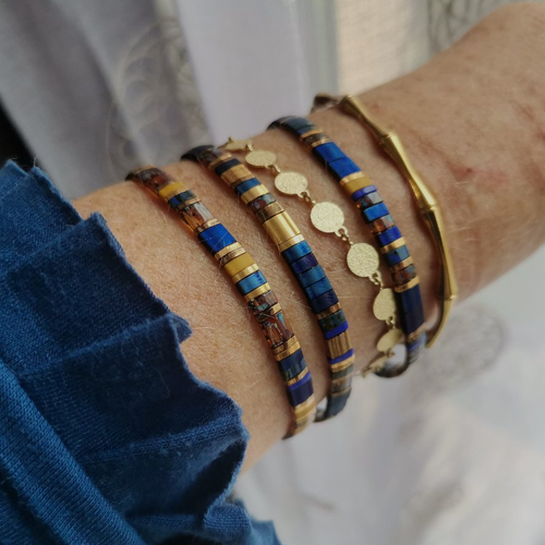 Bracelet tila perles bleue azur bronze   bracelet plat perles miyuki pour femme