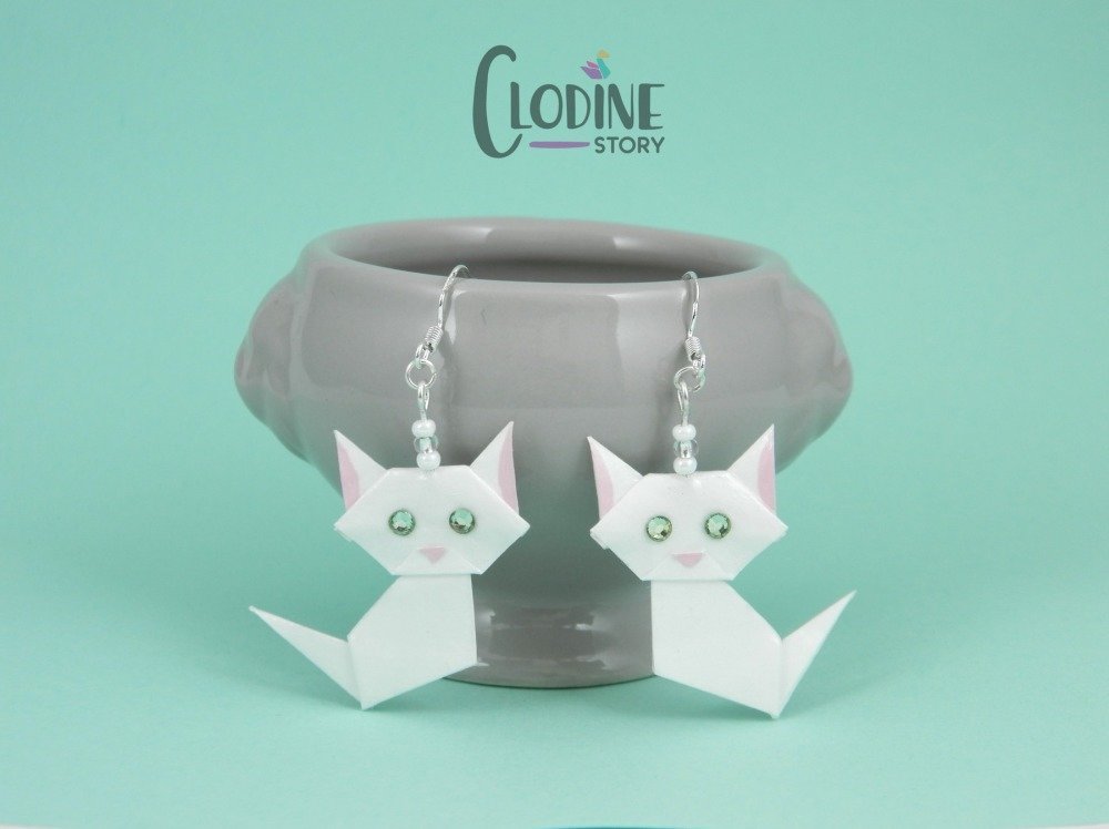 Boucles D Oreilles Chat Blanc Origami Bijoux Chat Boucles D Oreilles Origami Bijoux En Papier Un Grand Marche