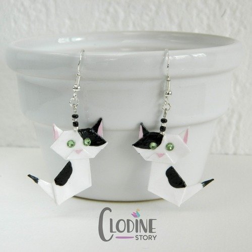 Boucles D Oreilles Chat Blanc Noir Origami Boucles D Oreilles Chat Origami Bijoux Animaux Bijoux En Papier Pliage Un Grand Marche