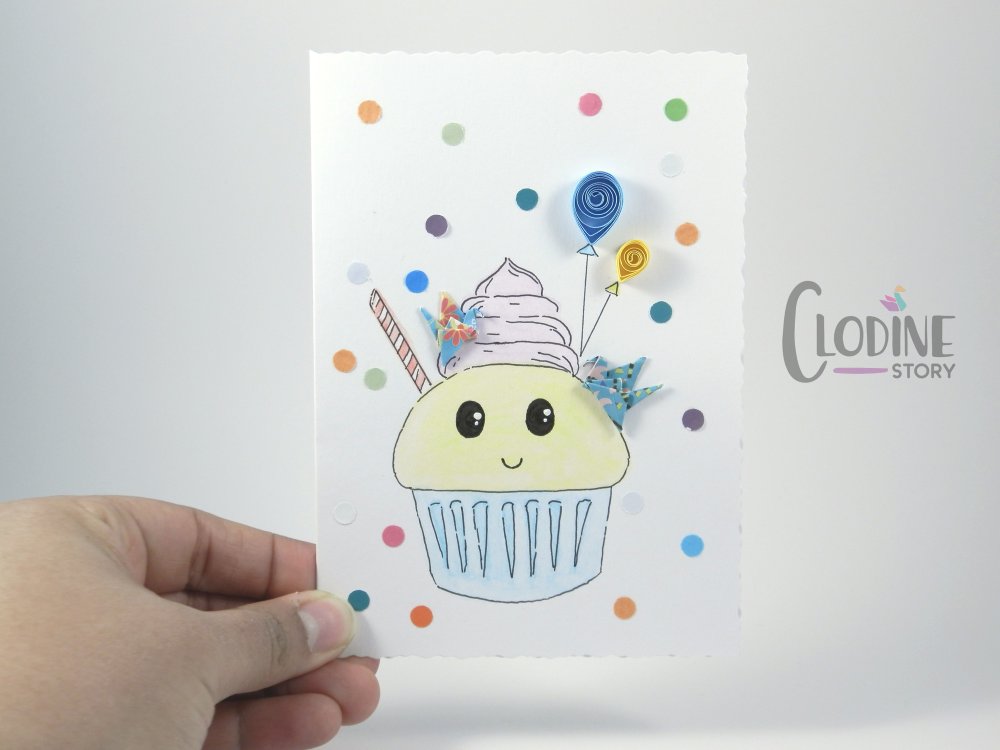 Carte Anniversaire Cupcake Carte De Voeux Origami Cupcake Anniversaire Grue Origami Papier Quilling Un Grand Marche