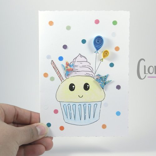 Carte Anniversaire Cupcake Carte De Voeux Origami Cupcake Anniversaire Grue Origami Papier Quilling Un Grand Marche