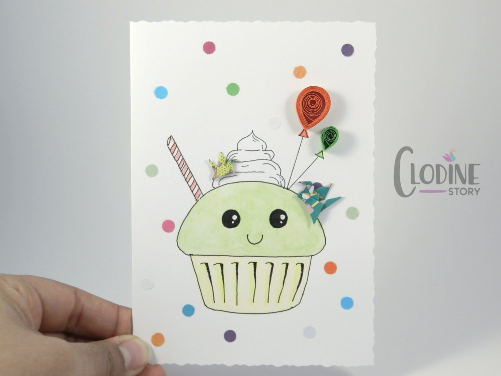 Carte Anniversaire Cupcake Et Grues D Origami Carte De Voeux Origami Grue Origami Cupcake Anniversaire Un Grand Marche