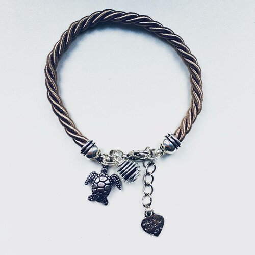 Bracelet à parfumer en soie tissée marron avec pendentif tortue, bijoux, bracelet